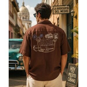 Cuba Hotel Nacional Linen Blend Camp Shirt XXL Retro Havana Resort Bowling